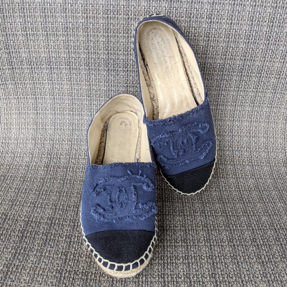 CHANEL Navy and Black Espadrilles